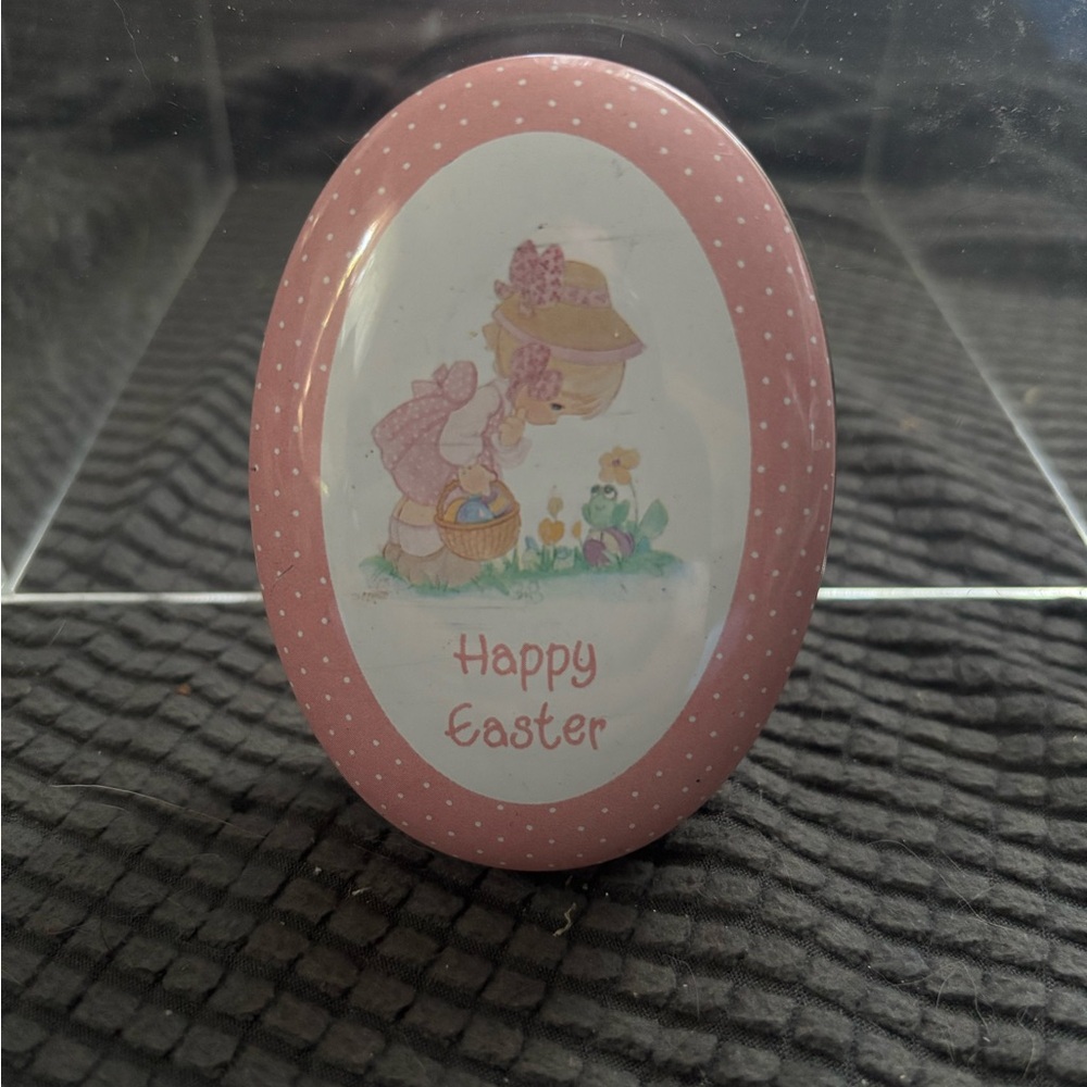 Vintage 1988 Precious Moments Pink Happy Easter Basket Tin